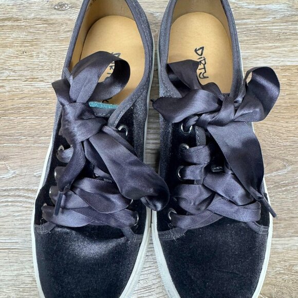 Dirty Laundry Fuzz-006 Gray Velvet Satin Lace Sneakers Women's Size 6.5 - Picture 2 of 6